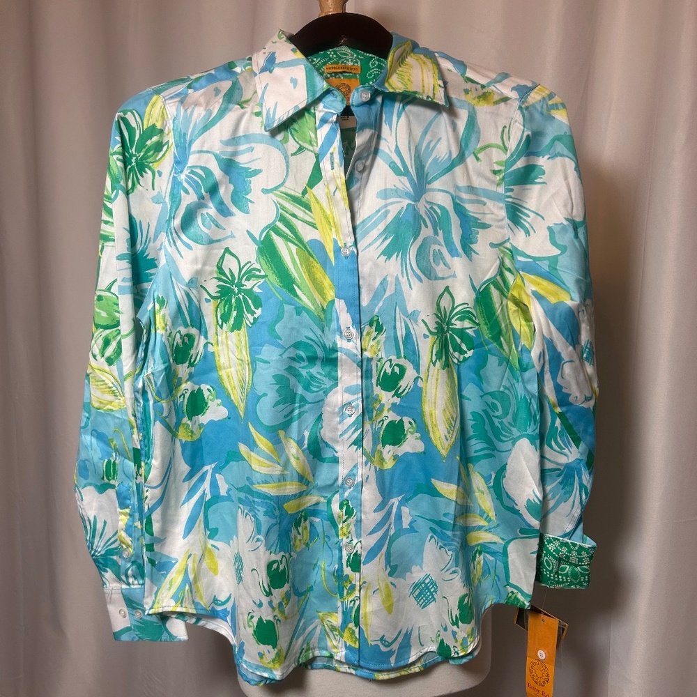 NWT RUBY RD WRINKLE RESISTANT FLORAL BUTTON UP BLOUSE - SIZE 10
